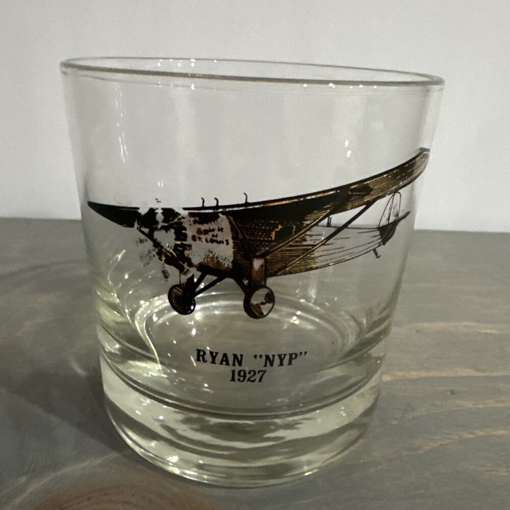 Vintage ‘Plane’ Bar Glass Tumbler 3 1/2 in RYAN “NYP” 1927 MCM Bar Wear Rare